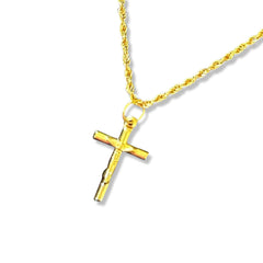 GLD | 18K Golden Small Cross Necklace Rope Chain 17.5”