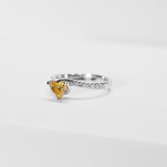 0.85ct Rare Fancy Vivid Yellow Heart Brilliant Paved Colored Diamond Engagement Ring 18kt