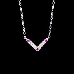 Pink Ruby V Line Gemstones Diamond Necklace 18kt