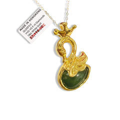 GLD | 18K Golden Jade Swan Necklace Classic Chain 18”