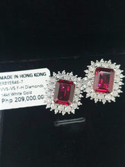 PREORDER | Floral Halo Paved Red Ruby Statement Gemstones Diamond Earrings 14kt