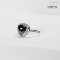 6.58cts Triangular Halo Paved Black Colored Diamond Engagement Ring 14kt