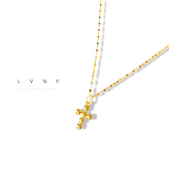 GLD | 18K Golden Bubble Cross Necklace Dancing Chain 18”