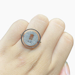 Multi-Tone Round Paved Diamond Ring 18kt
