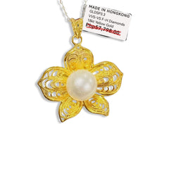 GLD | 18K Golden Flower Pearl Necklace Classic Chain 18”