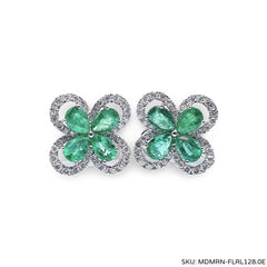 #TheSALE | Green Emerald Floral Stud Diamond Earrings 18kt