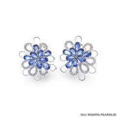 #TheSALE | Exquisite Blue Sapphire Pear Diamond Earrings 18kt