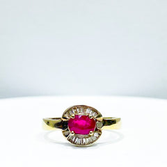 CLEARANCE BEST | Oval Red Ruby Baguette Gemstones Diamond Ring 14kt