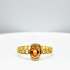 Golden Orange Sapphire Gemstones Chain Diamond Ring 14kt