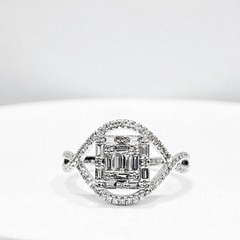Spiral Caved Emerald Diamond Ring 14kt