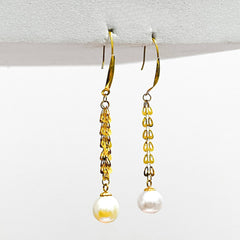 CLEARANCE BEST | 18K Golden Feather Pearl Drop Dangling Earrings