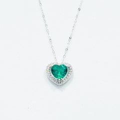 Heart Green Emerald Nano Gemstones Diamond Necklace 16-18" 18kt Chain