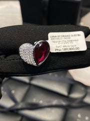Half Heart Paved Red Ruby Gemstones Diamond Ring 14kt