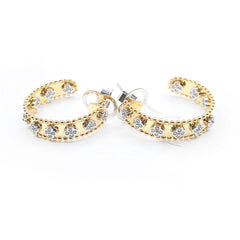 Golden In & Out Floral Clover Semi Hoop Diamond Earrings 14kt