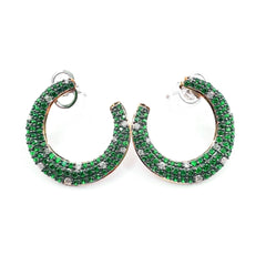 Hook Green Emerald Gemstones Diamond Earrings 14kt
