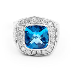 Unisex Men’s Aquamarine Signet Diamond Ring 14kt
