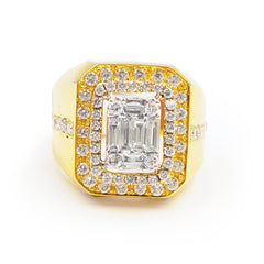 Unisex Men’s Golden Emerald Paved Signet Diamond Ring 18kt