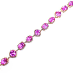 Golden Cluster Pink Ruby Gemstones & Diamond Bracelet 14kt