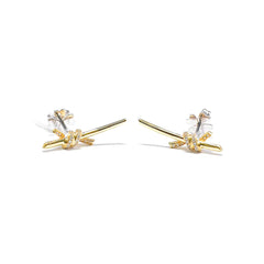 Multi-Tone Ribbon Deco Stud Diamond Earrings 14kt