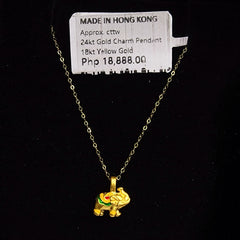 24kt Gold Lucky Charm Pendant Necklace in 16-18” 18kt