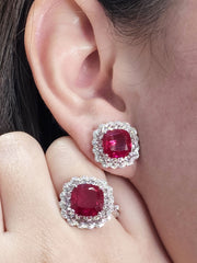 PREORDER | Diamantes Red Ruby Cushion Gemstones Diamond Jewelry Set 14kt