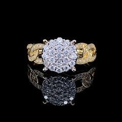 PREORDER | Golden Cathedral Round Chain Paved Band Diamond Ring 14kt