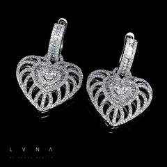 Heart Statement Dangling Diamond Earrings 14kt
