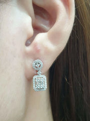Round Emerald Dangling Diamond Earrings 14kt