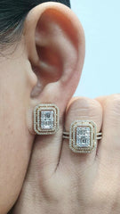 PREORDER | Golden Classic Large Emerald Halo Diamond Jewelry Set 14kt