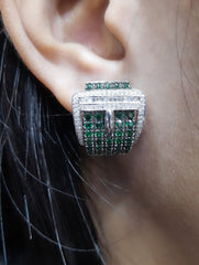 PREORDER | Green Emerald & Belt Statement Gemstones Diamond Earrings 14kt