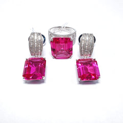 Statement Pink Ruby Gemstones Diamond Jewelry Set 14kt