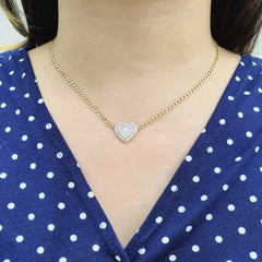 Classic Heart Paved Invisible Setting Diamond Necklace 14kt