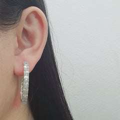 Large Baguette Emerald Hoop Diamond Earrings 14kt