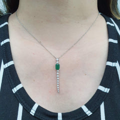 Green Emerald Round Drop Gemstones Diamond Necklace