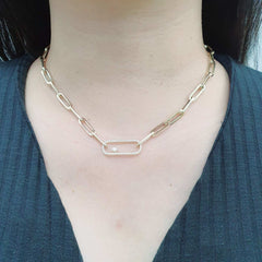 Paperclip Chain Deco Diamond Necklace 14kt