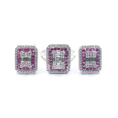Pink Ruby Gemstones Emerald Diamond Jewelry Set 14kt