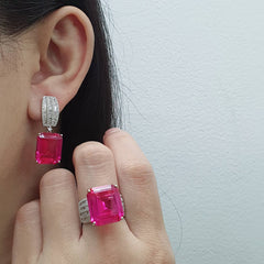 Statement Pink Ruby Gemstones Diamond Jewelry Set 14kt