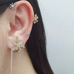 Multi-Tone Star Deco Earpiece Diamond Earrings 14kt