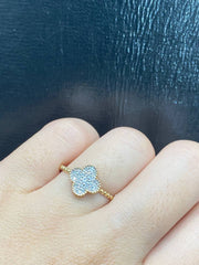 PREORDER | Golden Floral Clover Paved Diamond Ring 14kt