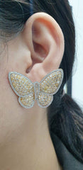 Yellow & White Diamond Paved Butterfly Earrings