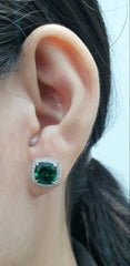 PREORDER | Single Halo Green Emerald Gemstones Diamond Earrings