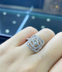 PREORDER | Classic Square Halo Paved Band Diamond Ring 14kt