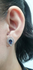 蓝宝石椭圆形钻石耳环