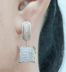 PREORDER | Golden Large Cushion Dangling Diamond Earrings 14kt