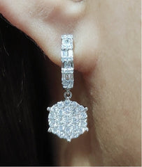 PREORDER | Round Baguette Hoop Dangling Diamond Earrings 14kt