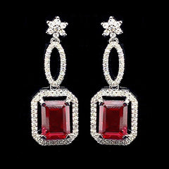 PREORDER | Infinity Red Ruby Emerald Dangling Gemstones Diamond Earrings 14kt