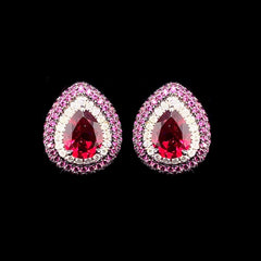 PREORDER | Pear Red Ruby Gemstones Diamond Earrings 14kt
