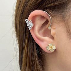 #LoveIvana Butterfly Earpiece Floral Multi-Tone Diamond Earrings 14kt