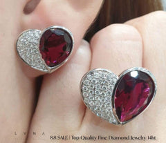 PREORDER | Half Heart Paved Red Ruby Gemstones Diamond Jewelry Set 14kt