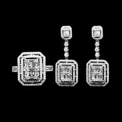 PREORDER | Double Halo Emerald Diamond Jewelry Set 14kt